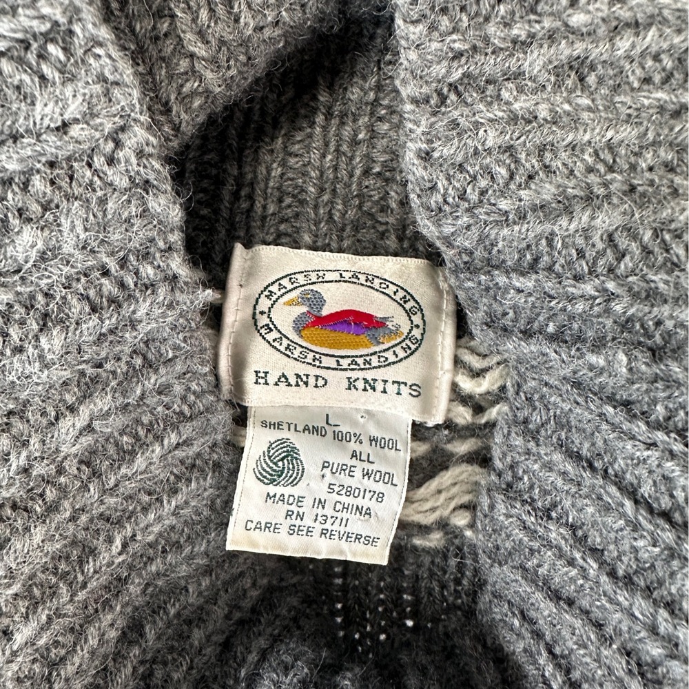 Marsh Landing Sweater Womens L Gray Wool Good Polar Bear Fair Isle Hand Knit - Picture 3 of 6